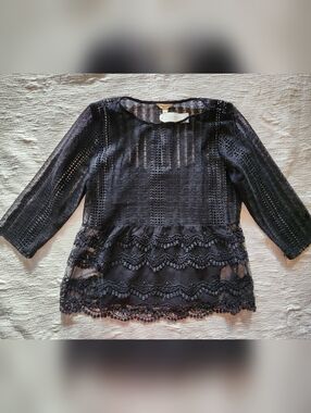 Adiva Black Crochet Lace Peplum Blouse